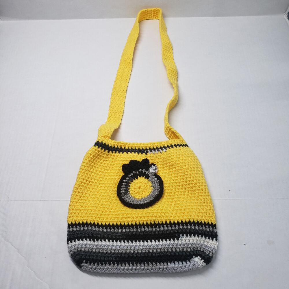 Handmade Crochet Crossbody Bucket Bag Yellow Large Purse Festival Art to Wear
